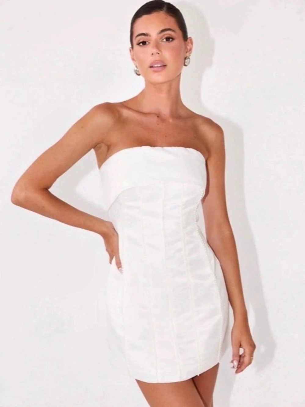 Peppermayo Bombshell Tube Mini Dress Pearl Trim Mini Dress in White Size Small